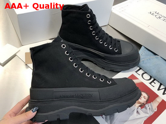 Alexander McQueen Tread Slick Boot Black Canvas Lace Up Boot with a Lightweight Oversized Ruber Tread Sole Replica