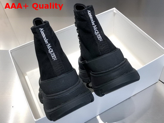 Alexander McQueen Tread Slick Boot Black Canvas Lace Up Boot with a Lightweight Oversized Ruber Tread Sole Replica