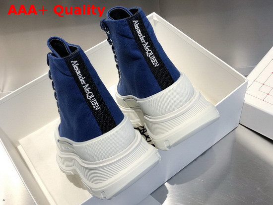 Alexander McQueen Tread Slick Boot Ink Blue Canvas Lace Up Boot with a Thick Oversized Ruber Tread Sole Replica