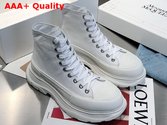 Alexander McQueen Tread Slick Boot White Canvas Lace Up Boot with a Lightweight Oversized Ruber Tread Sole Replica