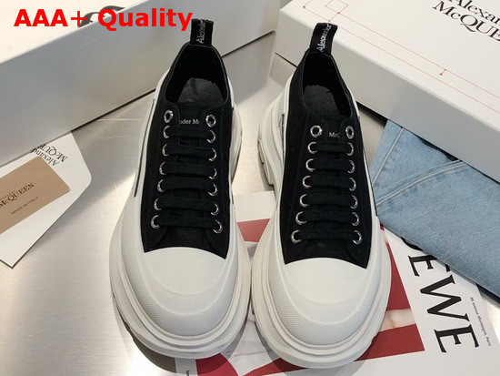 Alexander McQueen Tread Slick Lace Up Black Canvas Lace Up with a Contrasting White Lightweight Oversized Rubber Tread Sole Replica