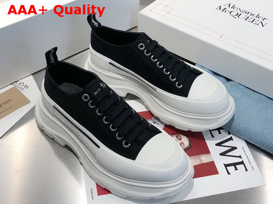 Alexander McQueen Tread Slick Lace Up Black Canvas Lace Up with a Contrasting White Lightweight Oversized Rubber Tread Sole Replica