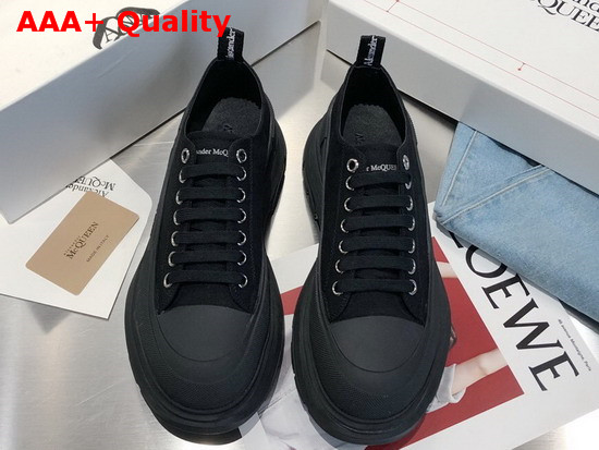 Alexander McQueen Tread Slick Lace Up Black Canvas Lace Up with a Lightweight Oversized Rubber Tread Sole Replica