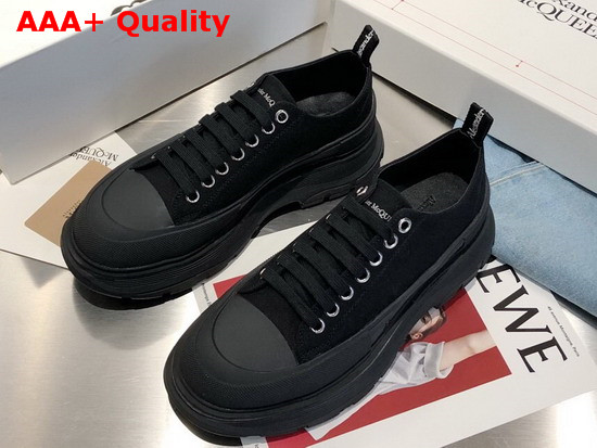 Alexander McQueen Tread Slick Lace Up Black Canvas Lace Up with a Lightweight Oversized Rubber Tread Sole Replica