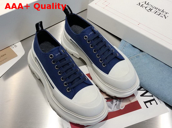 Alexander McQueen Tread Slick Lace Up Ink Blue Canvas Lace Up with a Thick Oversized Rubber Tread Sole Replica