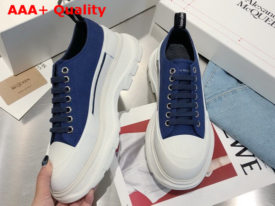 Alexander McQueen Tread Slick Lace Up Ink Blue Canvas Lace Up with a Thick Oversized Rubber Tread Sole Replica