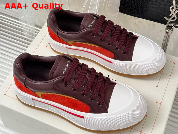 Alexander McQueen Tread Slick Lace Up in Bordeaux Calf Leather and Red Suede Leather Replica