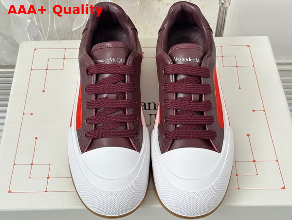 Alexander McQueen Tread Slick Lace Up in Bordeaux Calf Leather and Red Suede Leather Replica