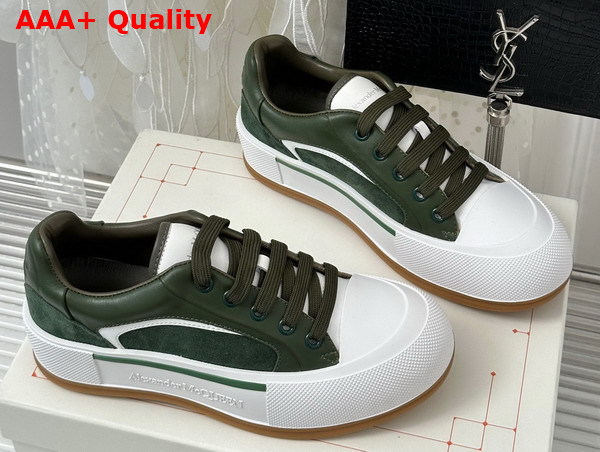Alexander McQueen Tread Slick Lace Up in Green Calf Leather and Suede Leather Replica