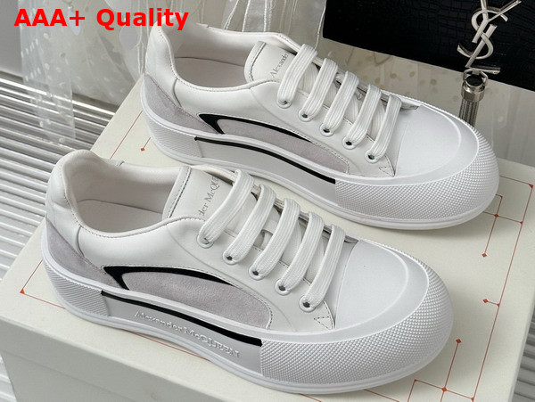 Alexander McQueen Tread Slick Lace Up in White Calf Leather and Suede Leather Replica
