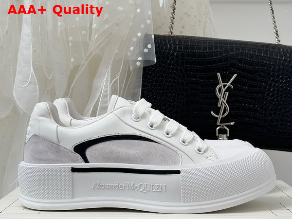 Alexander McQueen Tread Slick Lace Up in White Calf Leather and Suede Leather Replica