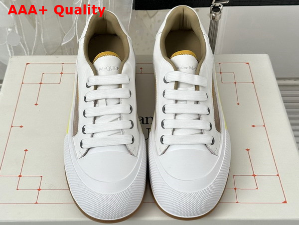 Alexander McQueen Tread Slick Lace Up in White Calf Leather and Tan Suede Leather Replica