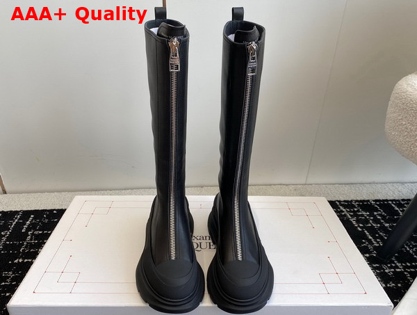 Alexander McQueen Womens Tread Slick Zip Boot in Black Calf Leather Replica
