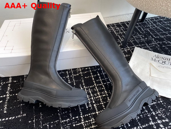 Alexander McQueen Womens Tread Slick Zip Boot in Black Calf Leather Replica