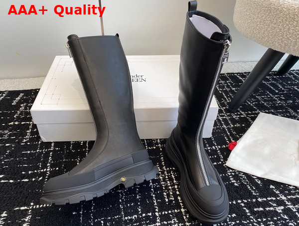Alexander McQueen Womens Tread Slick Zip Boot in Black Calf Leather Replica