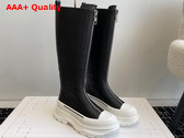 Alexander McQueen Womens Tread Slick Zip Boot in Black Calf Leather with White Rubber Sole Replica