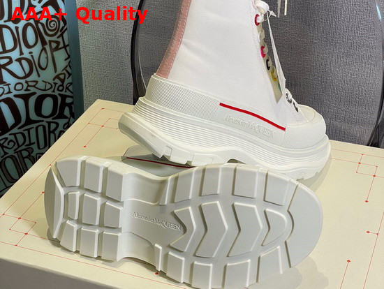 Alexander Mcqueen Tread Slick Lace Up High Top Sneaker in White Cotton Canvas with Multicolor Riverts Replica