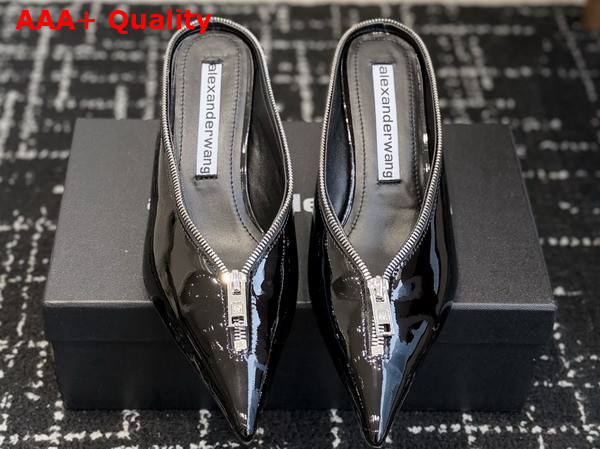 Alexander Wang Akila Zip Closed Toe Mule in Black Patent Leather Replica