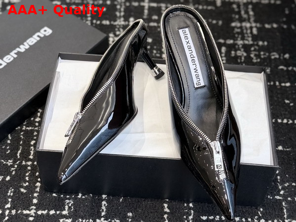 Alexander Wang Akila Zip Closed Toe Mule in Black Patent Leather Replica