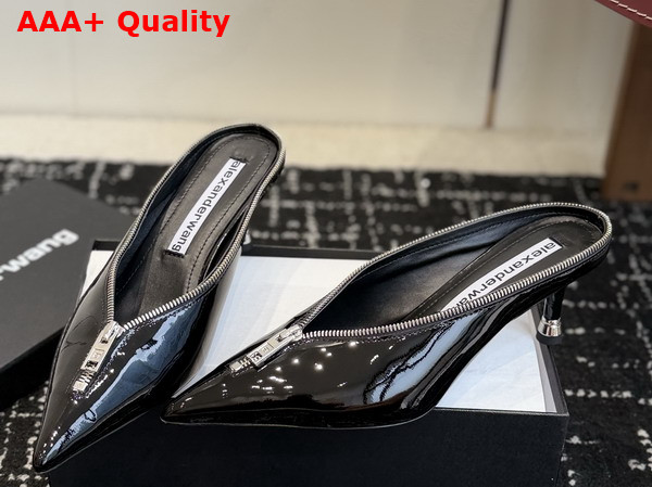 Alexander Wang Akila Zip Closed Toe Mule in Black Patent Leather Replica