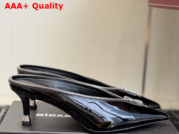 Alexander Wang Akila Zip Closed Toe Mule in Black Patent Leather Replica