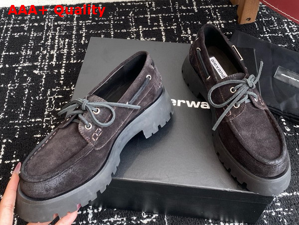 Alexander Wang Brown Waxed Suede Carson Boat Loafers Replica