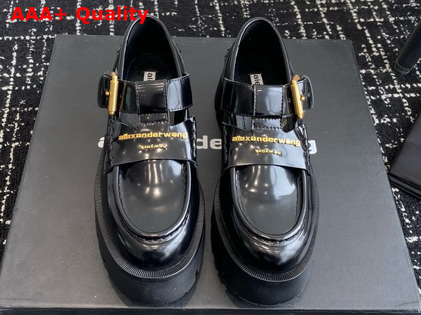 Alexander Wang Carter Mid Heel Lug Loafer in Black Leather Replica