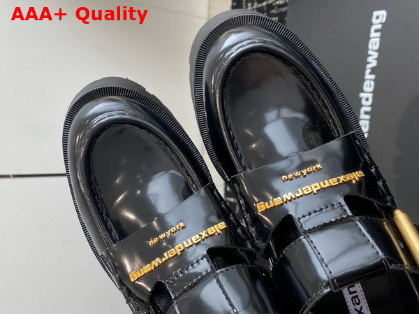 Alexander Wang Carter Mid Heel Lug Loafer in Black Leather Replica