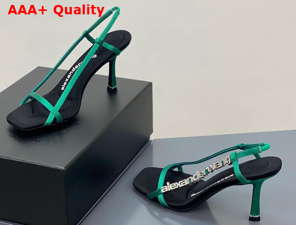 Alexander Wang Ivy 85 Diamante Logo Strap Sandal Green Satin Replica