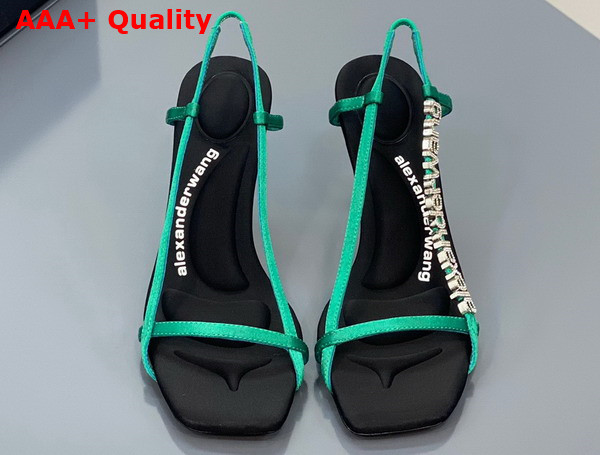 Alexander Wang Ivy 85 Diamante Logo Strap Sandal Green Satin Replica