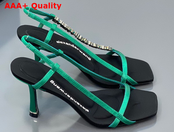 Alexander Wang Ivy 85 Diamante Logo Strap Sandal Green Satin Replica