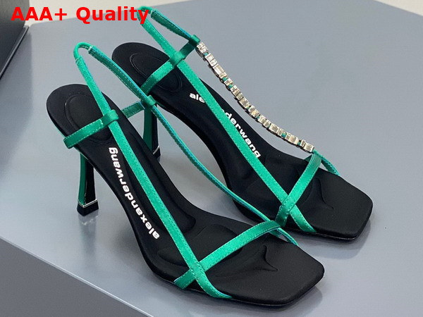 Alexander Wang Ivy 85 Diamante Logo Strap Sandal Green Satin Replica