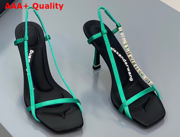 Alexander Wang Ivy 85 Diamante Logo Strap Sandal Green Satin Replica