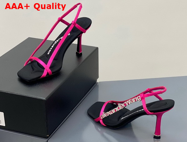 Alexander Wang Ivy 85 Diamante Logo Strap Sandal Hot Pink Satin Replica