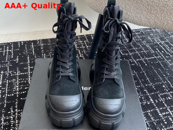 Alexander Wang Lace Up Boot in Black Suede and Nylon Replica