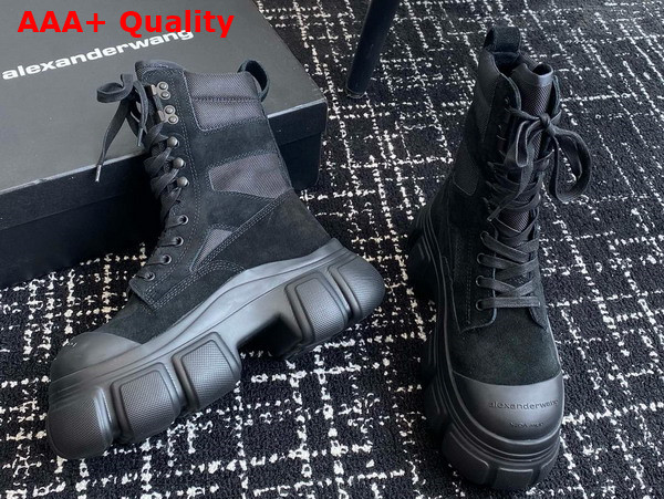 Alexander Wang Lace Up Boot in Black Suede and Nylon Replica