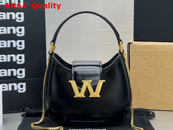 Alexander Wang W Legacy Micro Hobo Bag in Black Leather with Gold Metal W Replica