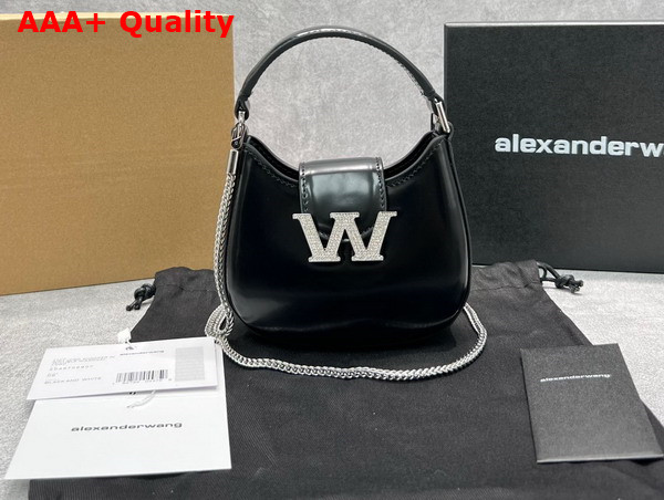 Alexander Wang W Legacy Micro Hobo Bag in Black Leather with Silver Metal W Replica