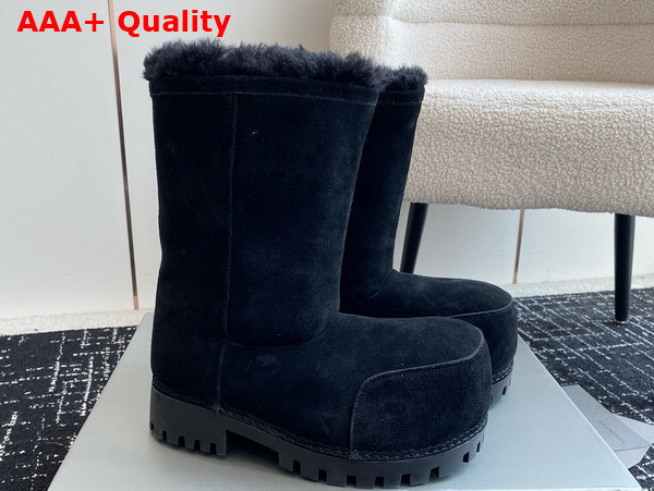 Balenciaga Alaska Fur Ankle Boot in Black Split Calfskin and Synthetic Material Replica