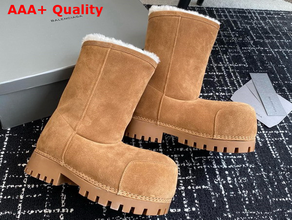 Balenciaga Alaska Fur Ankle Boot in Brown Split Calfskin and White Synthetic Material Replica