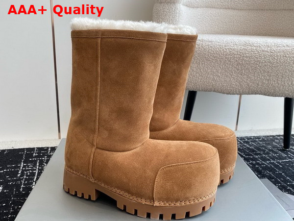 Balenciaga Alaska Fur Ankle Boot in Brown Split Calfskin and White Synthetic Material Replica