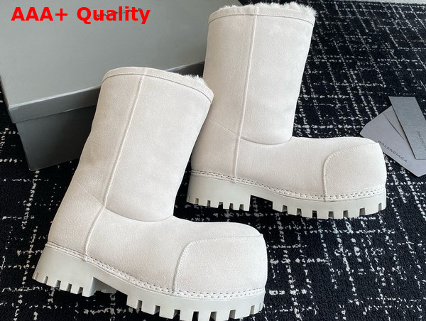 Balenciaga Alaska Fur Ankle Boot in White Split Calfskin and Synthetic Material Replica
