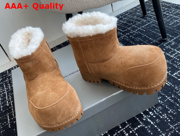 Balenciaga Alaska Fur Bootie in Brown Split Calfskin and White Synthetic Material Replica