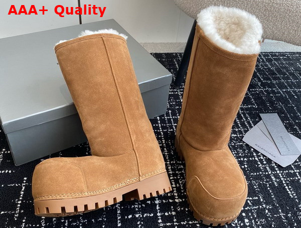 Balenciaga Alaska Fur High Boot in Brown Split Calfskin and White Synthetic Material Replica