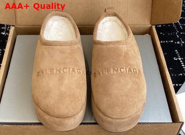 Balenciaga Alaska Soft Platform Mule in Brown Split Calfskin and White Synthetic Material Replica