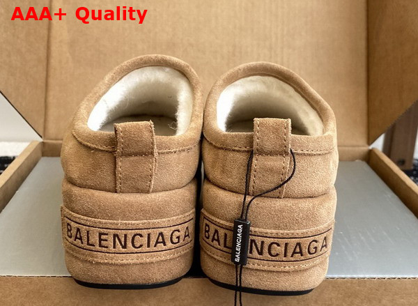 Balenciaga Alaska Soft Platform Mule in Brown Split Calfskin and White Synthetic Material Replica