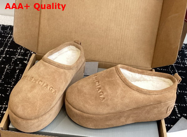 Balenciaga Alaska Soft Platform Mule in Brown Split Calfskin and White Synthetic Material Replica