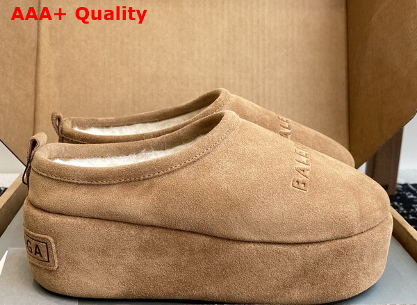 Balenciaga Alaska Soft Platform Mule in Brown Split Calfskin and White Synthetic Material Replica