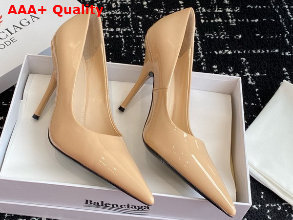 Balenciaga Avenue 110mm Pump in Beige Glossy Patent Calfskin Replica