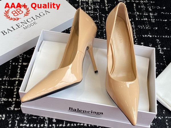 Balenciaga Avenue 110mm Pump in Beige Glossy Patent Calfskin Replica